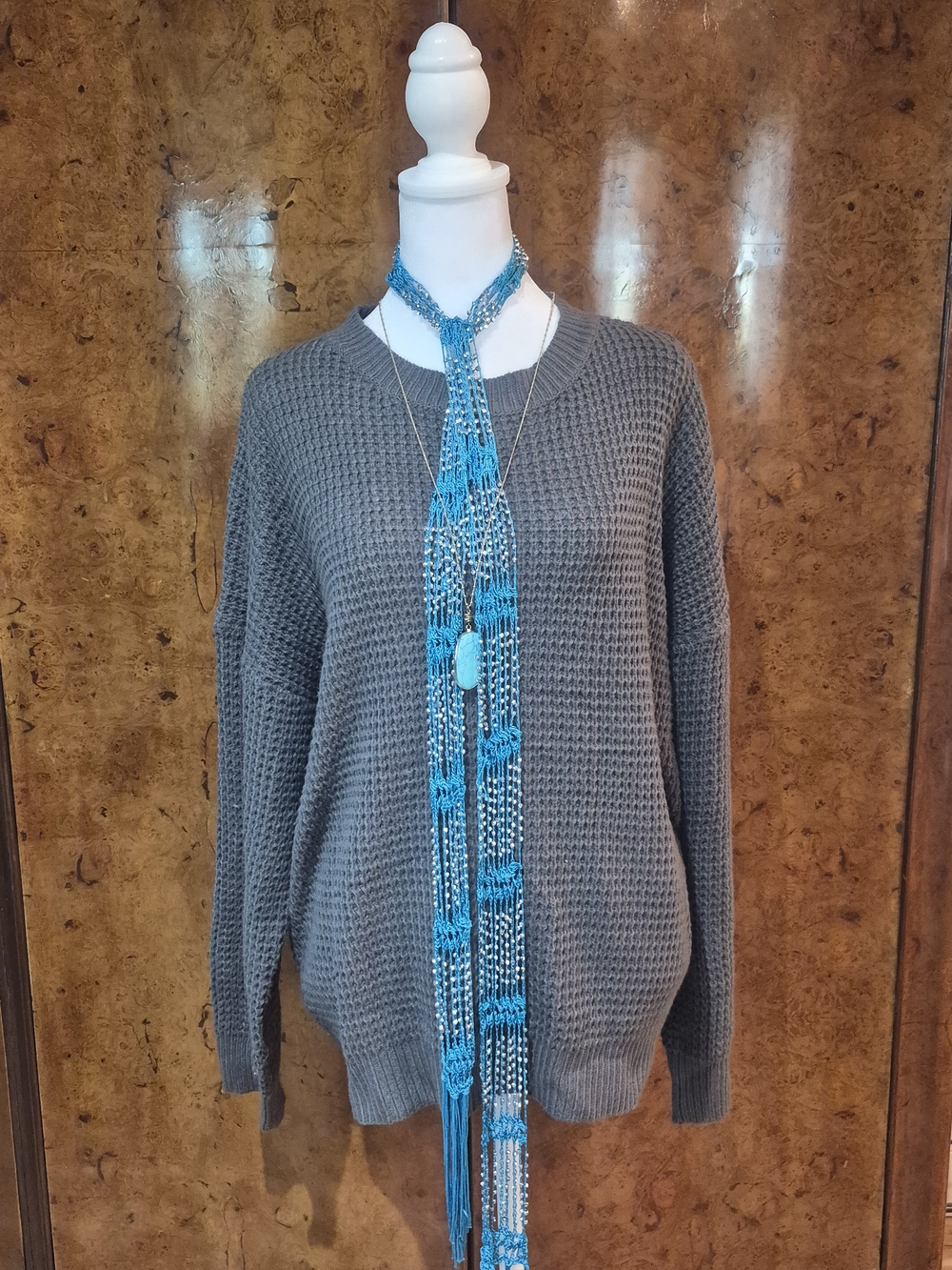 Pulse Gray Waffle-Knit Crewneck Sweater Size S